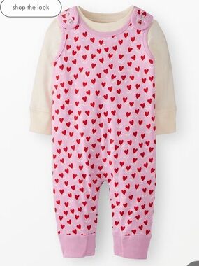 Hanna Andersson Heart Print Romper with White Tee Shirt NEW